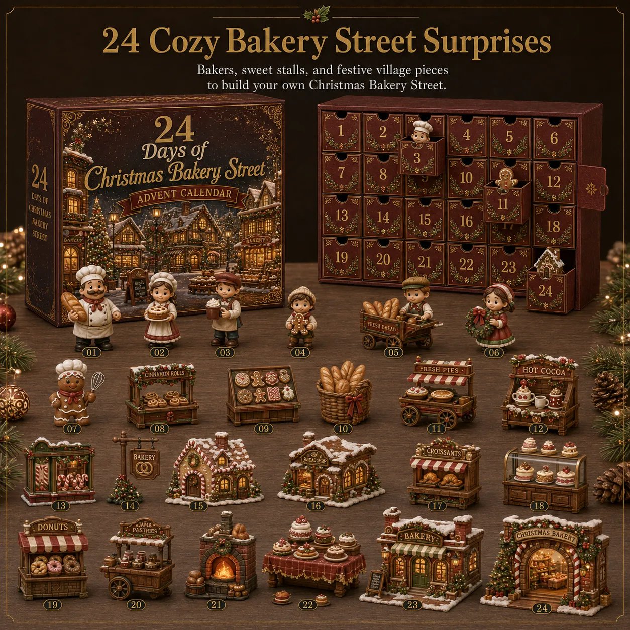 ⏳ 🎄24 Days Of Christmas Village Friends Advent Calendar | 24 Unique Miniature Characters, Shops & Holiday Collectibles for a Complete Festive Village ✨