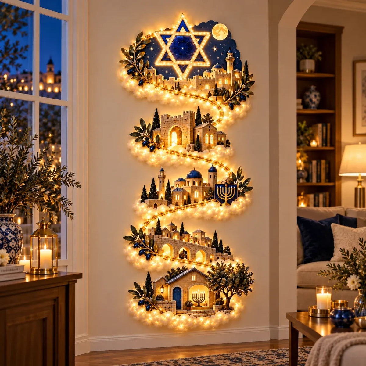 ๐ฅ๐๐ Hanukkah Festival of Lights Wall Decor Collection โ 4 Glowing Designs Celebrating Eight Nights of Light โจ