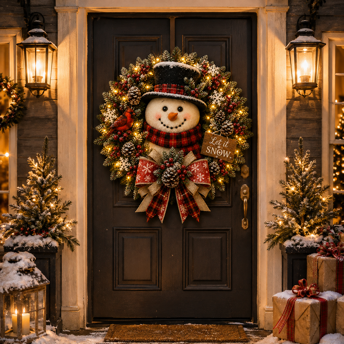 ✨⛄ Snowman Lighted Christmas Wreath™ – Festive Holiday Door Decor