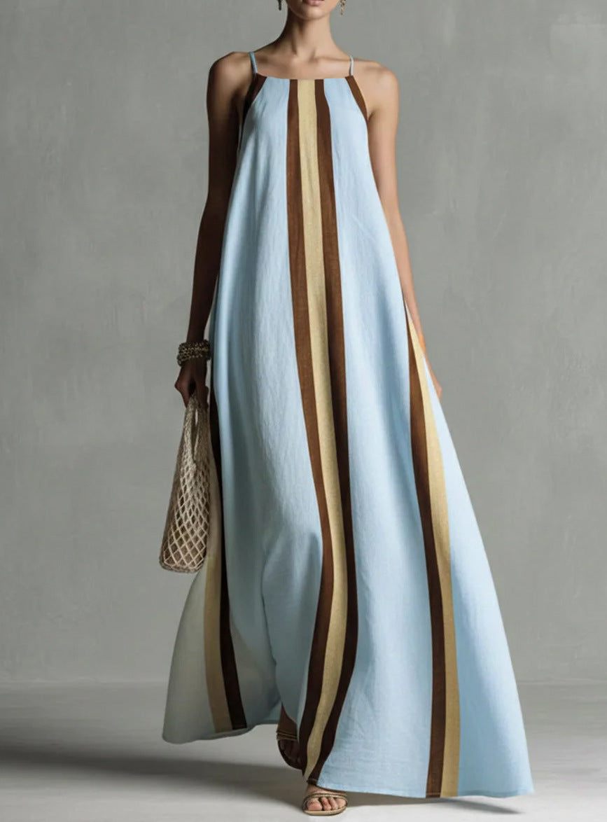 Vertical Stripe Spaghetti Strap Loose Flowy Maxi Dress