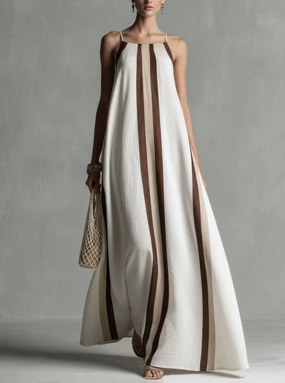 Vertical Stripe Spaghetti Strap Loose Flowy Maxi Dress