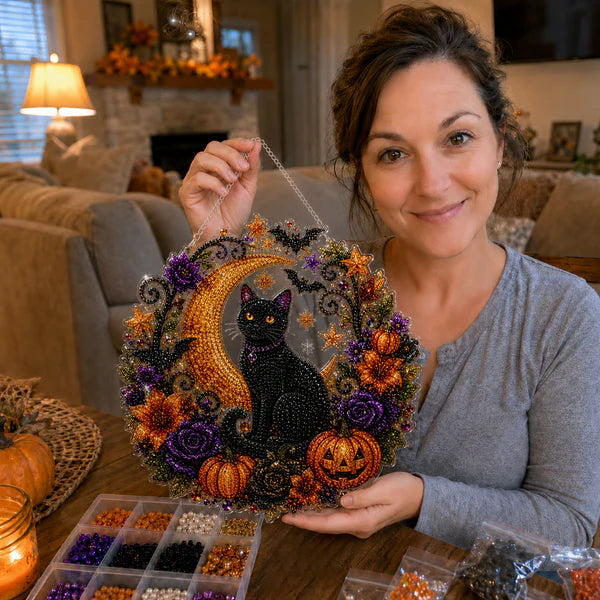 ✨🎃Halloween Black Cat Moon Diamond Art Hanging Ornament Kit👻