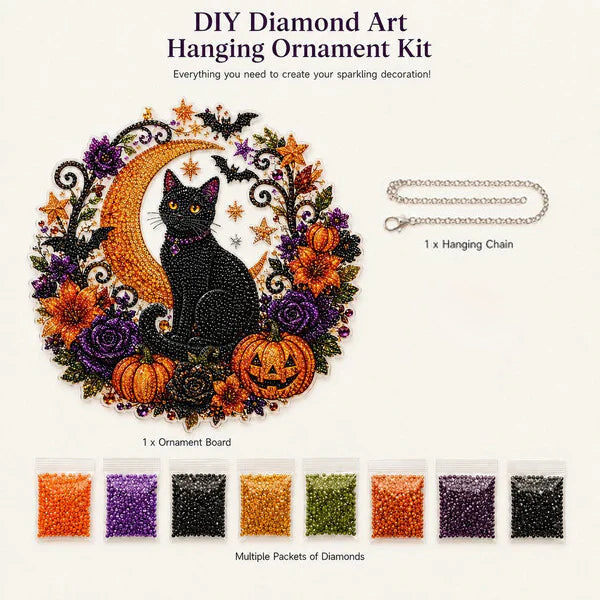 ✨🎃Halloween Black Cat Moon Diamond Art Hanging Ornament Kit👻