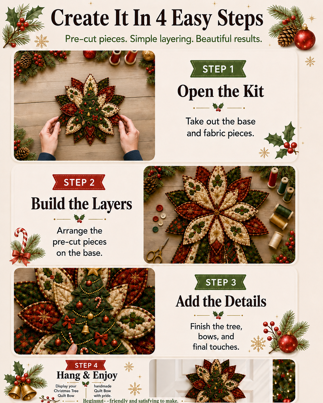 🎄Beginner-Friendly Oversized Christmas Character Quilted Door Hanger Sewing Kit | Complete Kit with All Tools & Step-by-Step Guide Included 💕