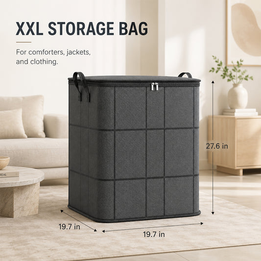 Spacious Moving Storage Bin – Zippered Organizer for Quilts, Bedding & Sweaters, Large Capacity Fabric Bag for Closet & Moving Day
