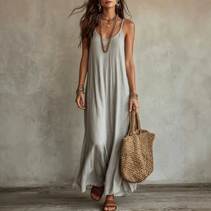 Textured Linen Spaghetti Strap Loose Maxi Tent Dress