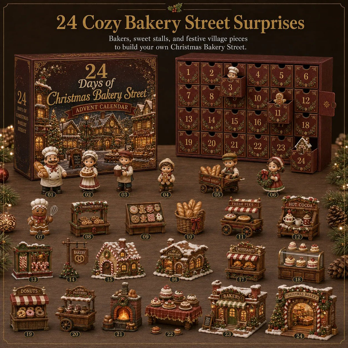 ⏳ 🎄24 Days Of Christmas Village Friends Advent Calendar | 24 Unique Miniature Characters, Shops & Holiday Collectibles for a Complete Festive Village ✨