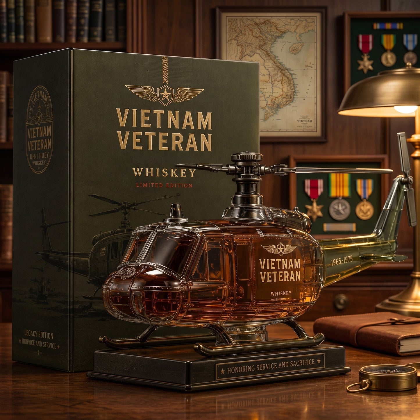 🎖️Vietnam Veteran  Military Helicopter 1965-1975 Whiskey Bottle