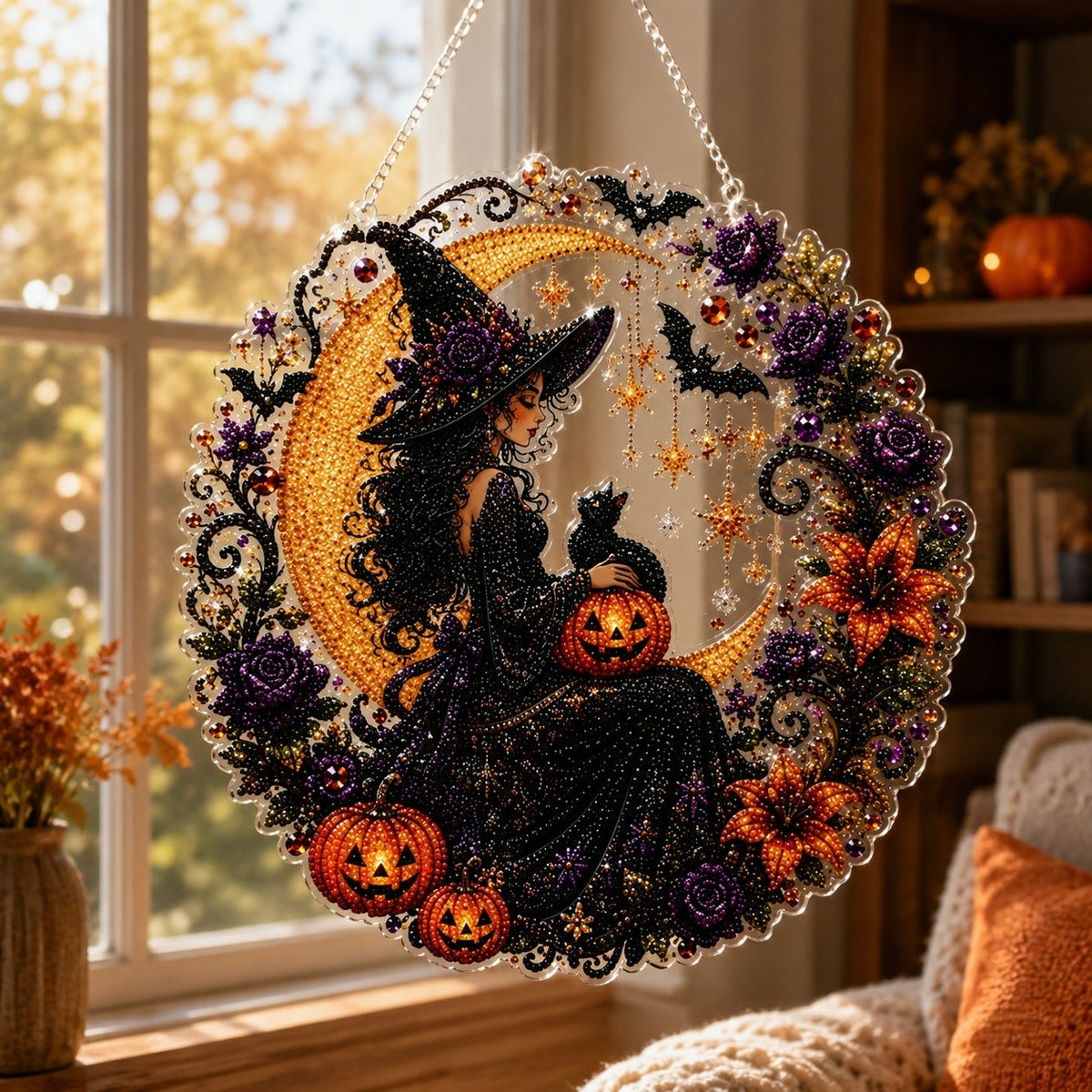 ✨🎃Halloween Black Cat Moon Diamond Art Hanging Ornament Kit👻