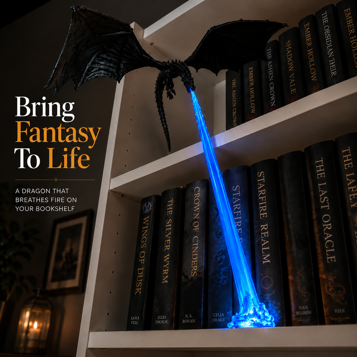 🐉 Fire-Breathing Dragon Bookshelf Lamp – Fantasy LED Shelf Decor
