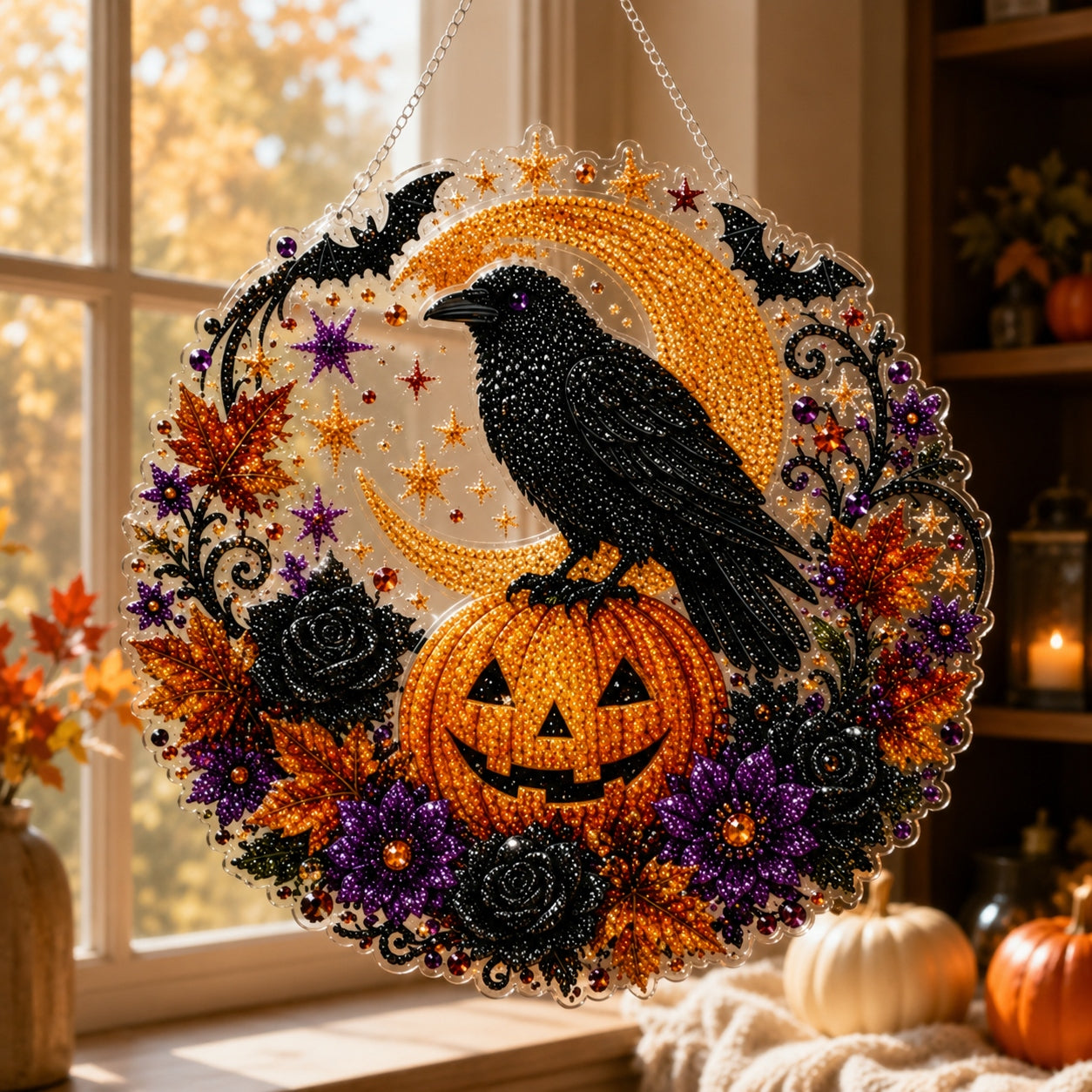 ✨🎃Halloween Black Cat Moon Diamond Art Hanging Ornament Kit👻