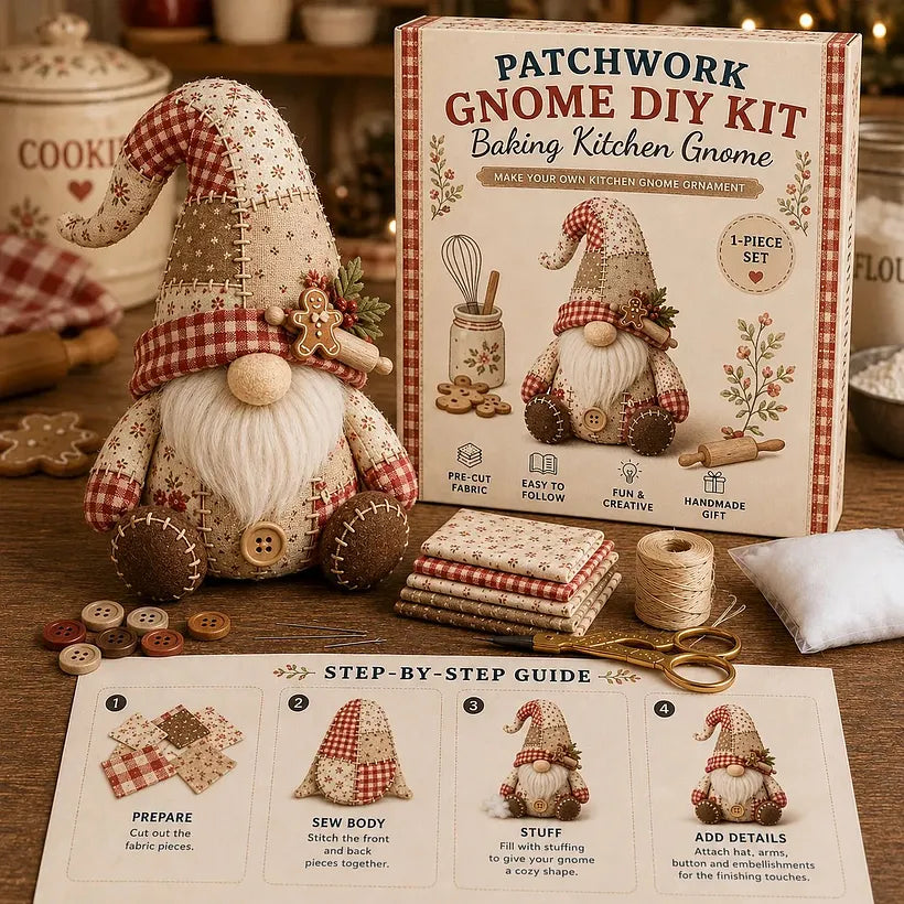 🧵🥇Patchwork-Style Gnome DIY Kit – Create Your Own Adorable Animals