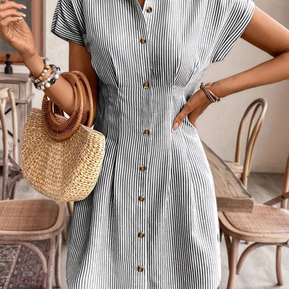 Blue Striped Button-Down Shirt Dress