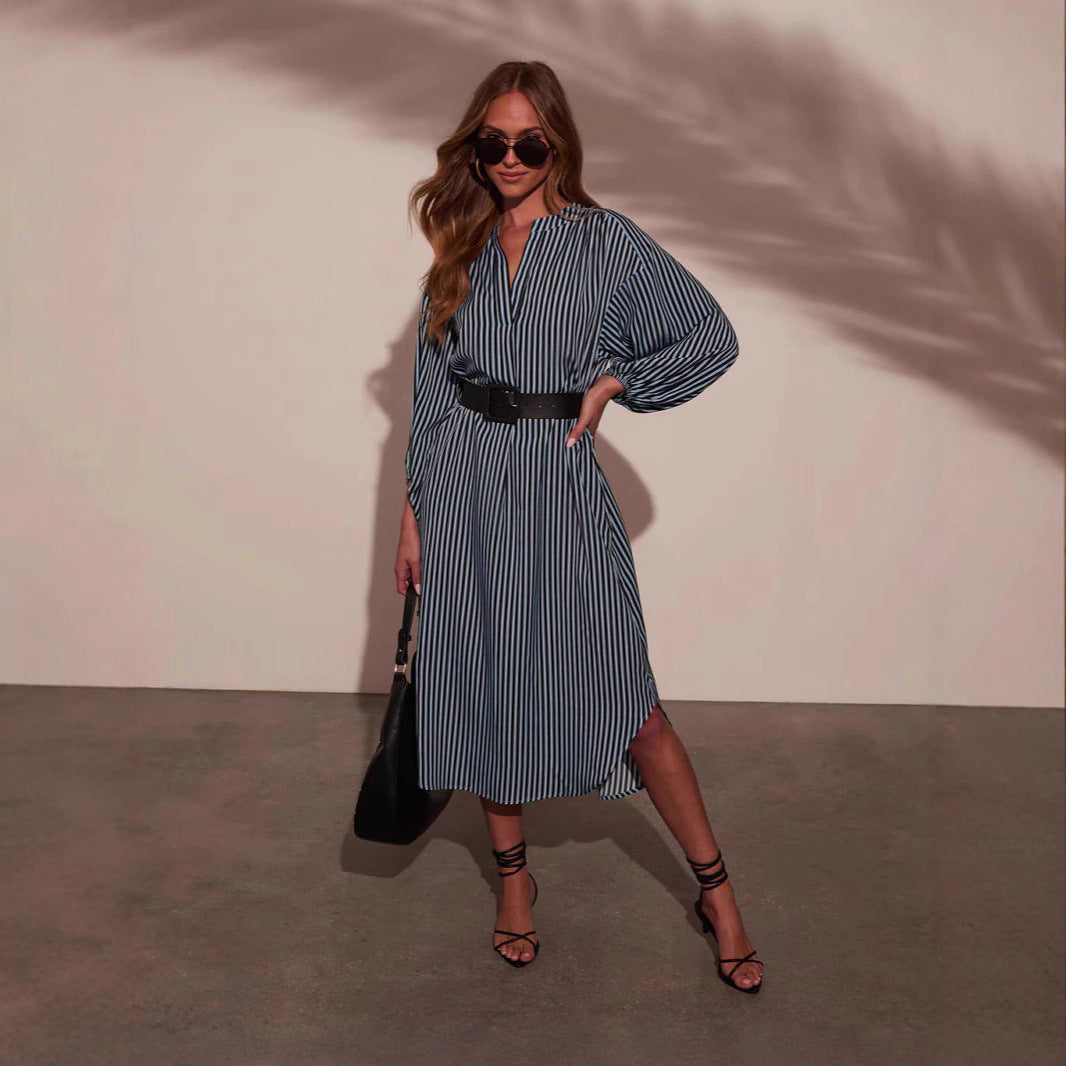 Striped Belted Midi Dress