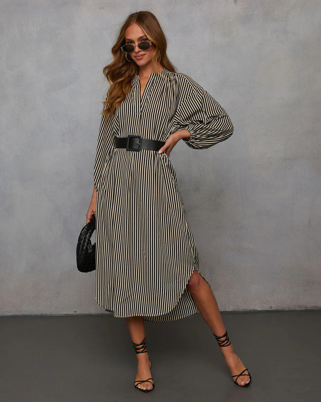 Striped Belted Midi Dress