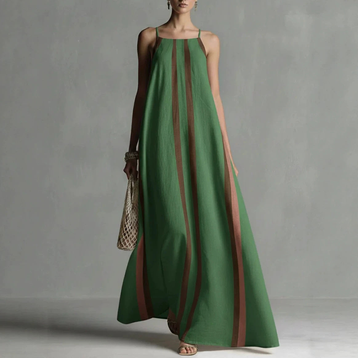 Vertical Stripe Spaghetti Strap Loose Flowy Maxi Dress