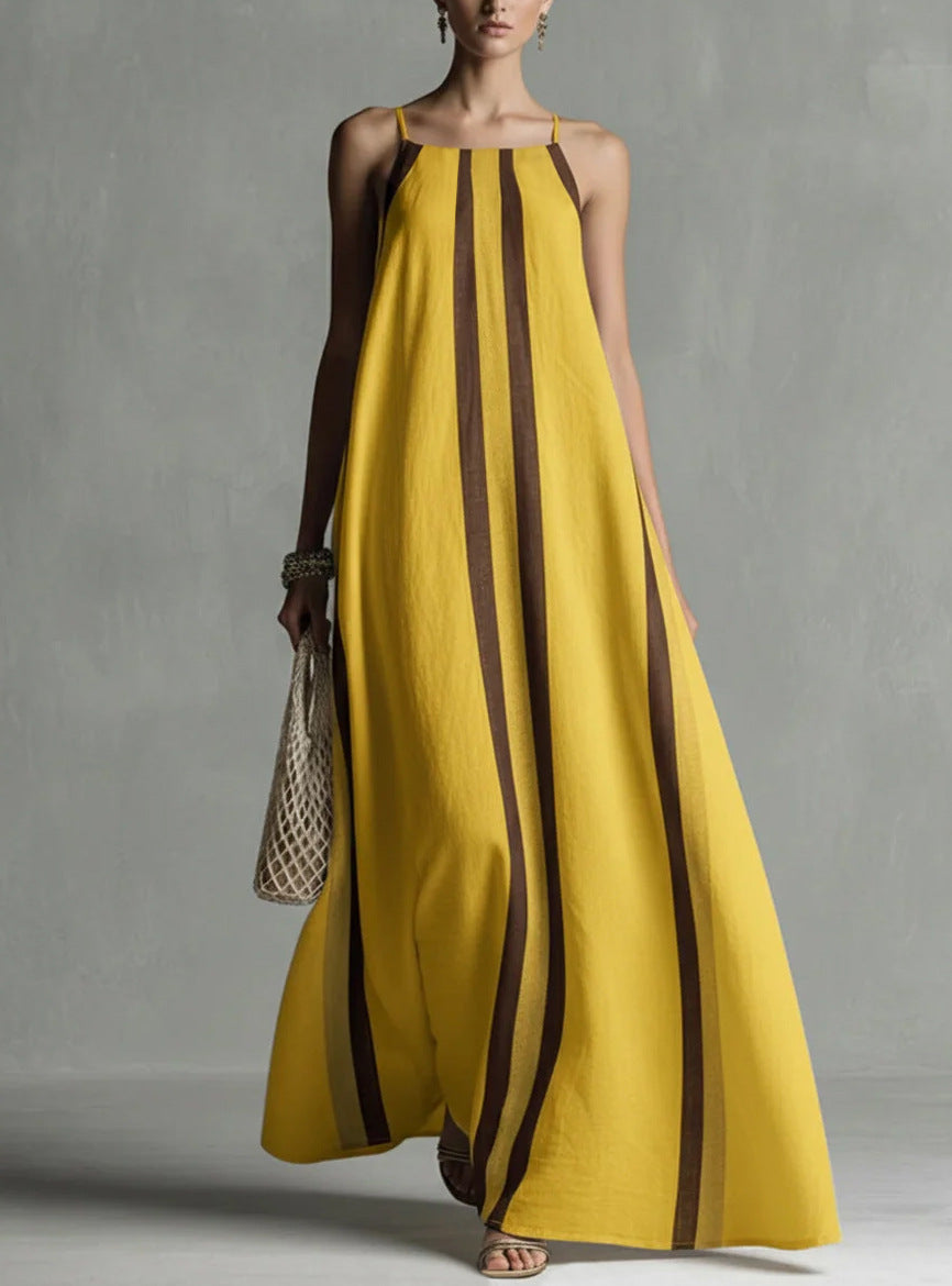 Vertical Stripe Spaghetti Strap Loose Flowy Maxi Dress