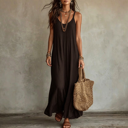 Textured Linen Spaghetti Strap Loose Maxi Tent Dress