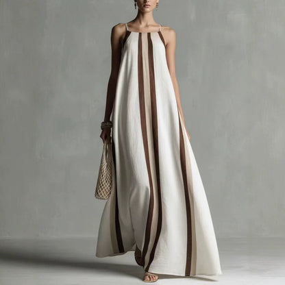 Vertical Stripe Spaghetti Strap Loose Flowy Maxi Dress