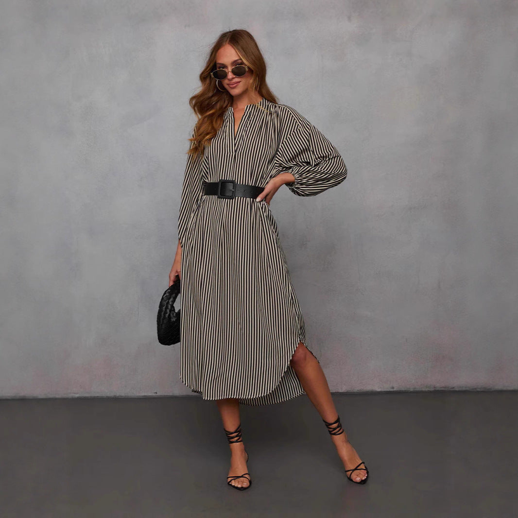 Striped Belted Midi Dress