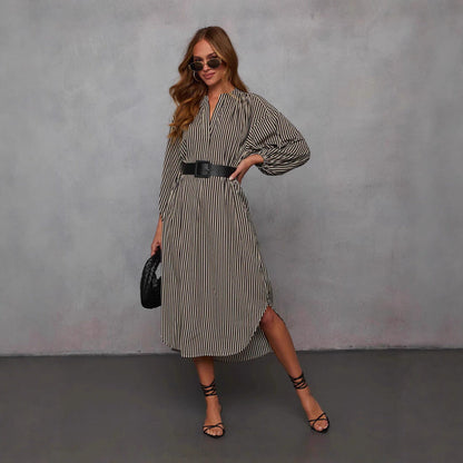 Striped Belted Midi Dress