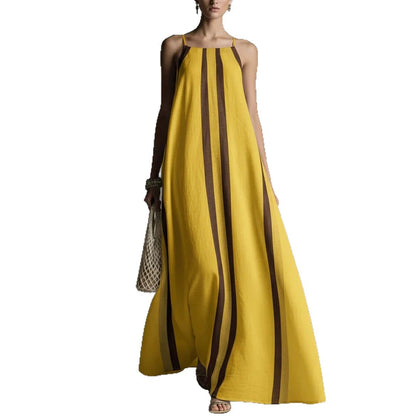 Vertical Stripe Spaghetti Strap Loose Flowy Maxi Dress
