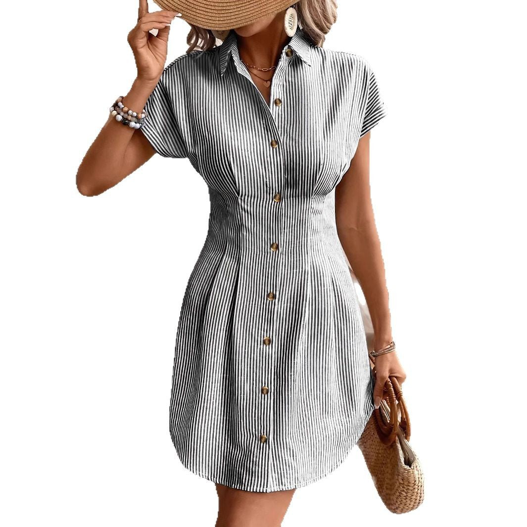 Blue Striped Button-Down Shirt Dress