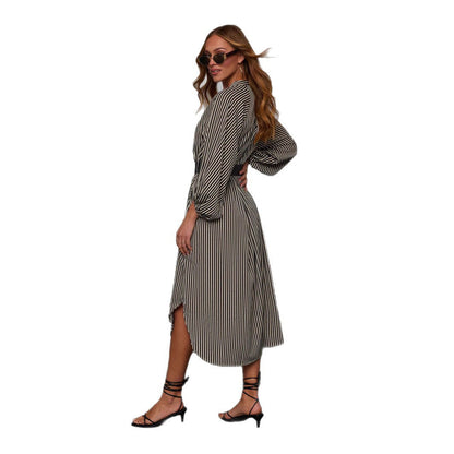 Striped Belted Midi Dress
