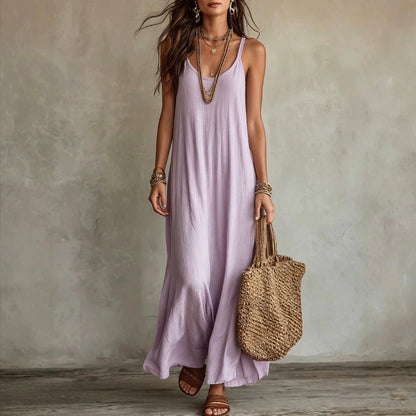 Textured Linen Spaghetti Strap Loose Maxi Tent Dress