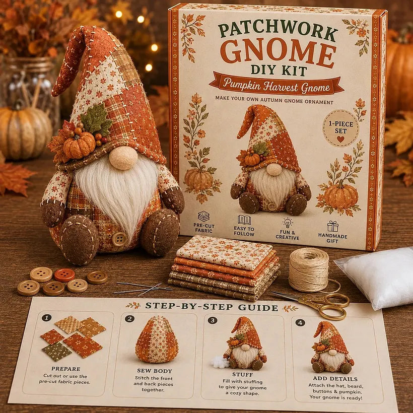 🧵🥇Patchwork-Style Gnome DIY Kit – Create Your Own Adorable Animals
