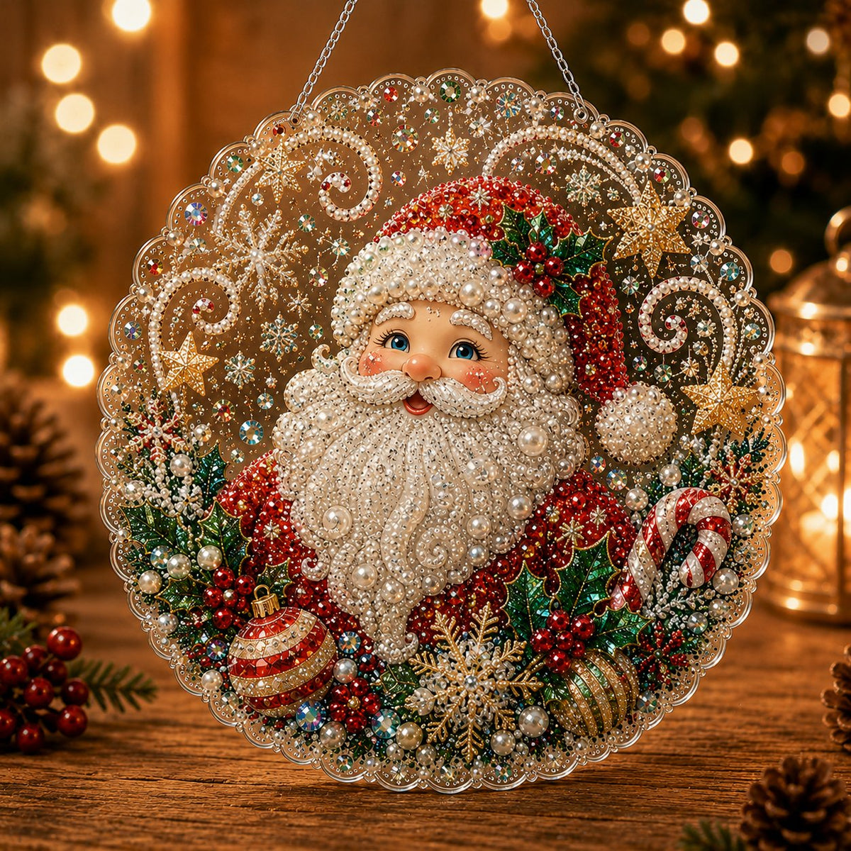 🎄 LAST DAY 49% OFF – ✨ Christmas Pearl Diamond Art Hanging Ornament Kit | Luxury Flocked Canvas with Scratch-Resistant Non-Fading Pearl Beads DIY Handmade Holiday Hanging Decor 🎅💎