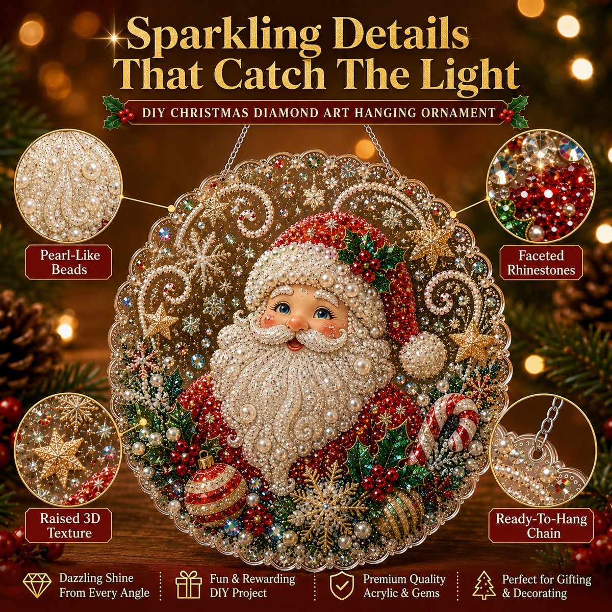 🎄 LAST DAY 49% OFF – ✨ Christmas Pearl Diamond Art Hanging Ornament Kit | Luxury Flocked Canvas with Scratch-Resistant Non-Fading Pearl Beads DIY Handmade Holiday Hanging Decor 🎅💎