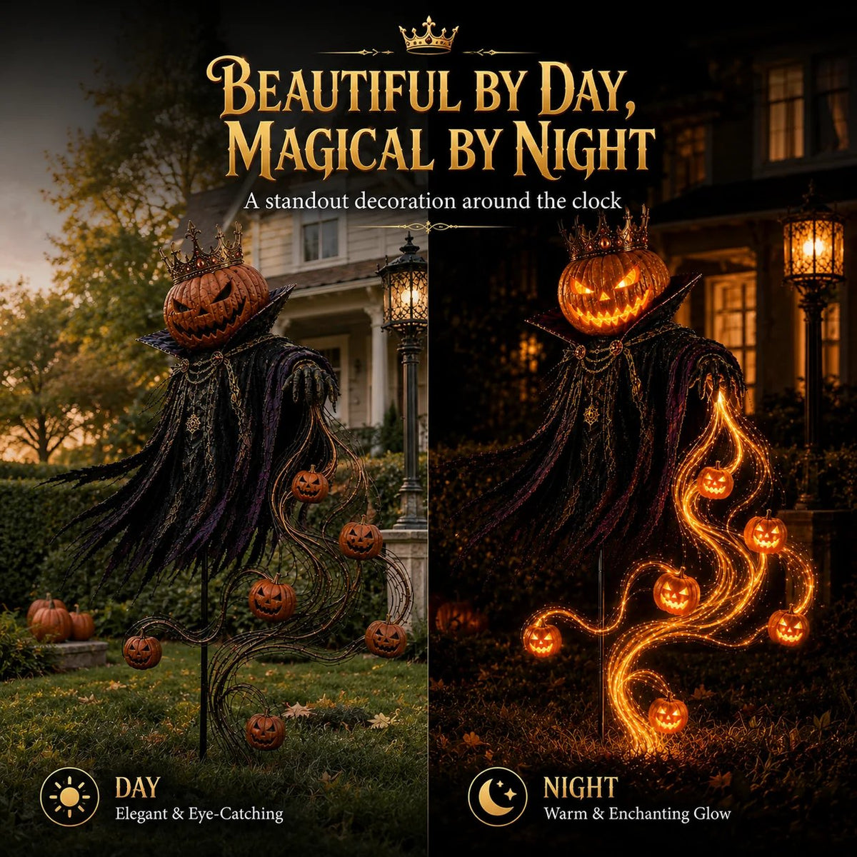 👑🎃 Pumpkin King Halloween Yard Decor|Solar Operated Day‐Night Ornament For Garden