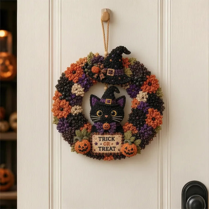 🎃 Halloween Black Cat 3D Fabric Poke Wreath DIY Kit