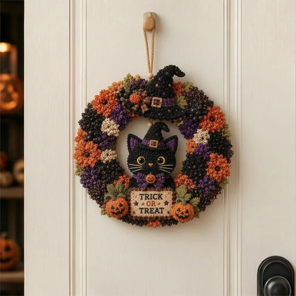 🎃 Halloween Black Cat 3D Fabric Poke Wreath DIY Kit