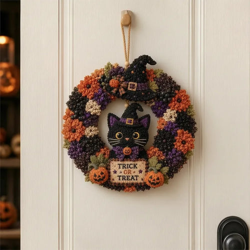 🎃 Halloween Black Cat 3D Fabric Poke Wreath DIY Kit