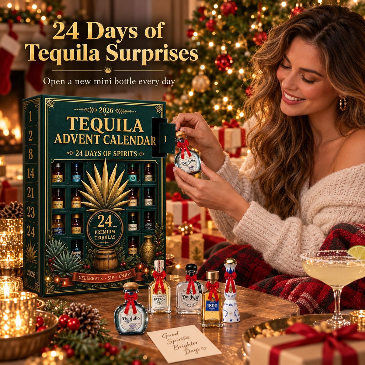🎁✨24-Day Mini Tequila Bottle Advent Blind Box for Holiday Celebration, Bar Table Decor, Collector Gift & Family Countdown