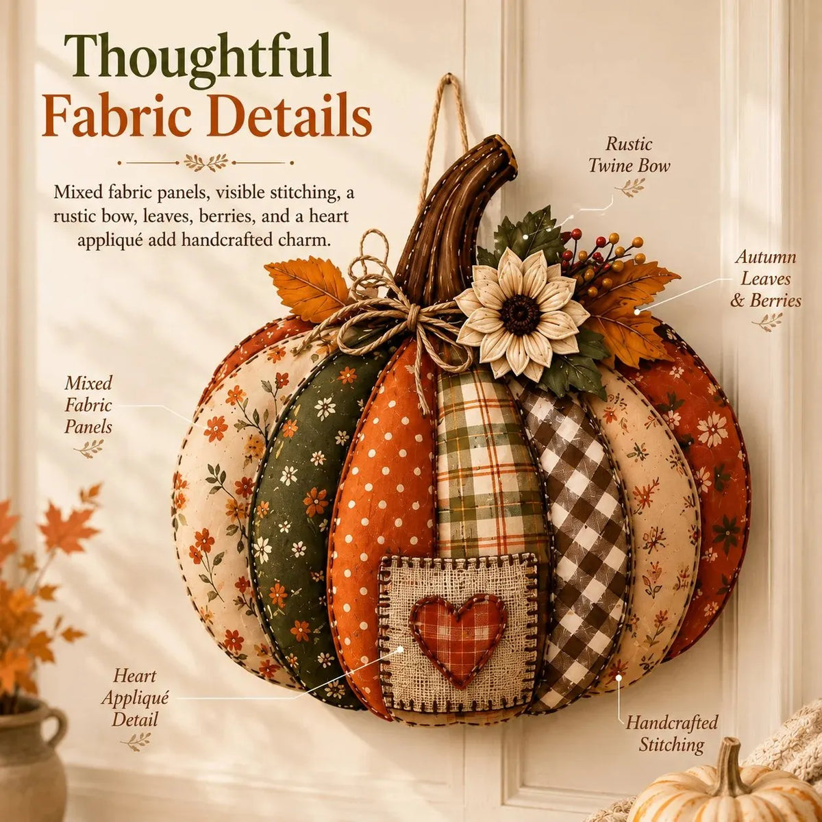🍂🎃Autumn Retro Patchwork Pumpkin Door Hanging with Lights