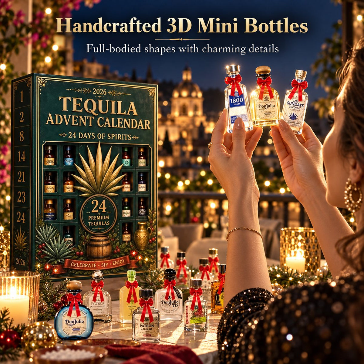 🎁✨24-Day Mini Tequila Bottle Advent Blind Box for Holiday Celebration, Bar Table Decor, Collector Gift & Family Countdown