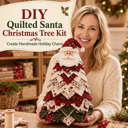🎄DIY Quilted Santa Christmas Tree Kit – Handmade Fabric Holiday Tabletop Tree Decor