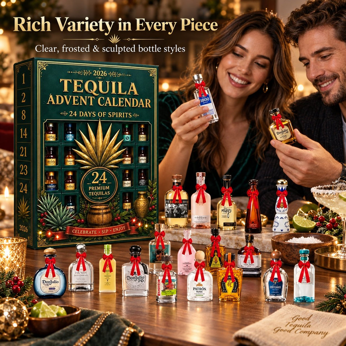 🎁✨24-Day Mini Tequila Bottle Advent Blind Box for Holiday Celebration, Bar Table Decor, Collector Gift & Family Countdown