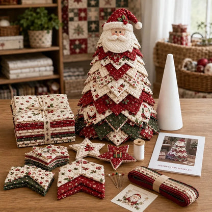 🎄DIY Quilted Santa Christmas Tree Kit – Handmade Fabric Holiday Tabletop Tree Decor