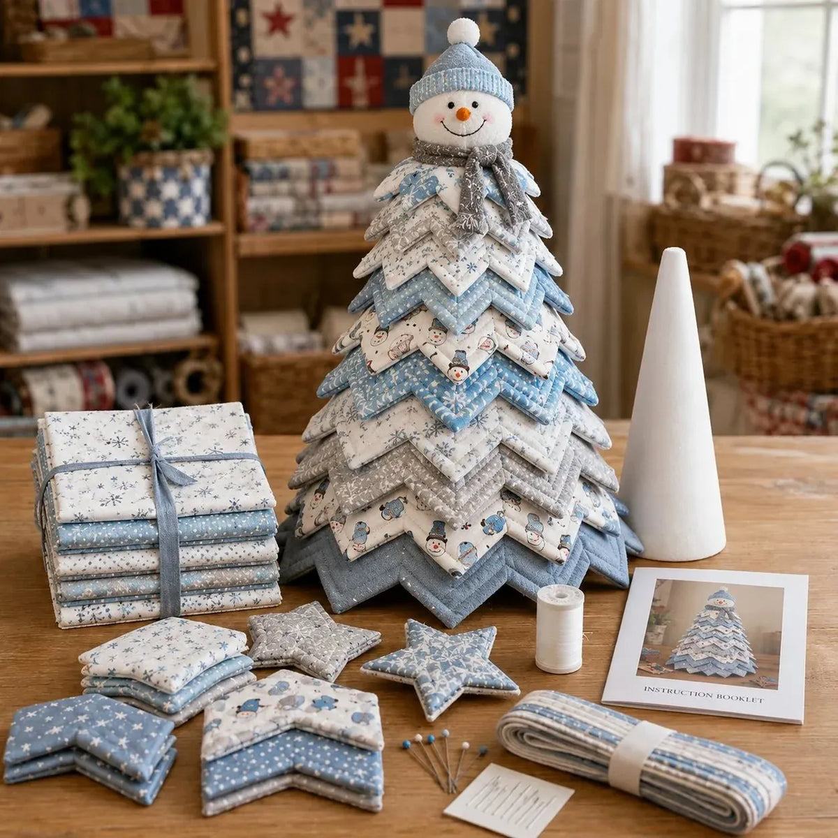 🎄DIY Quilted Santa Christmas Tree Kit – Handmade Fabric Holiday Tabletop Tree Decor