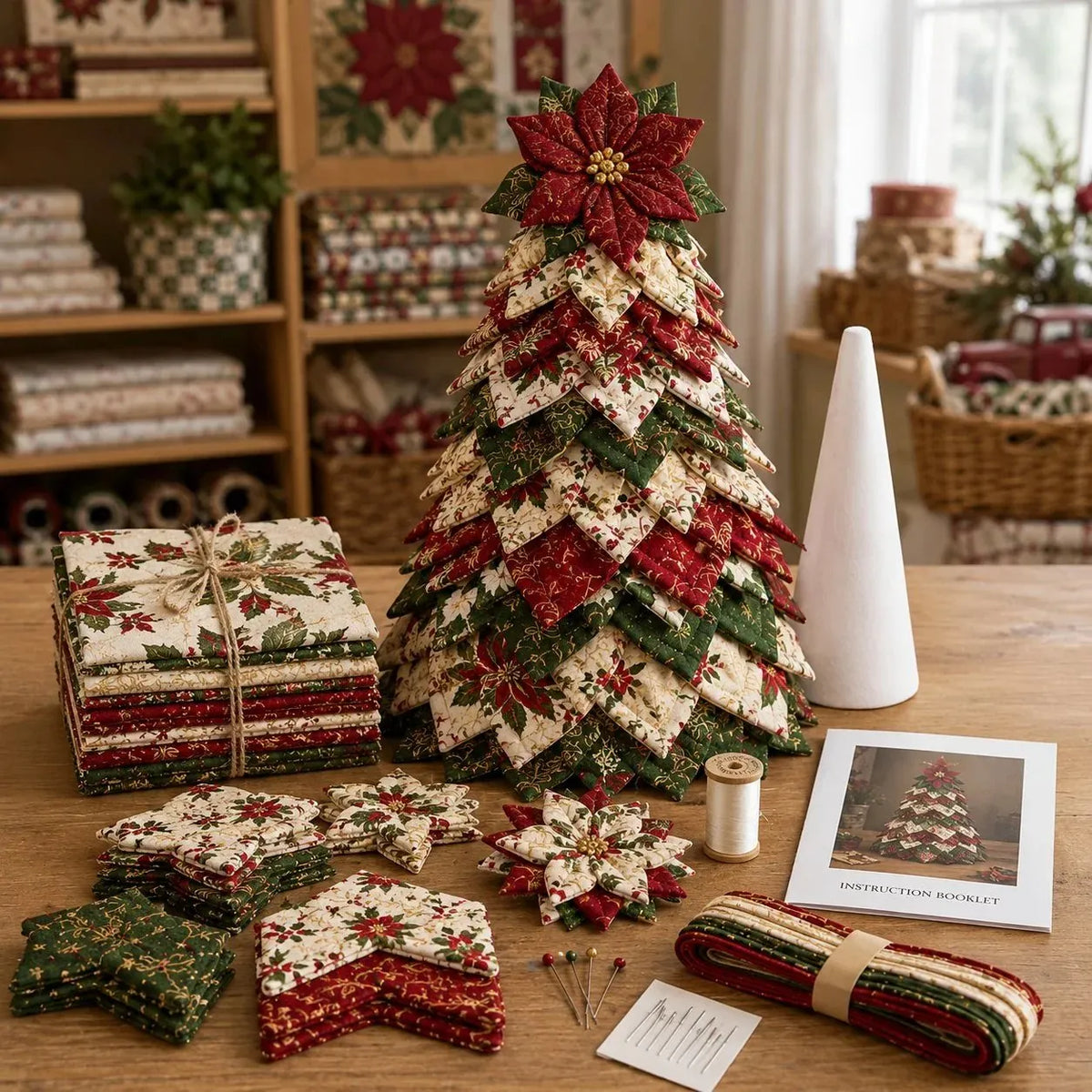 🎄DIY Quilted Santa Christmas Tree Kit – Handmade Fabric Holiday Tabletop Tree Decor
