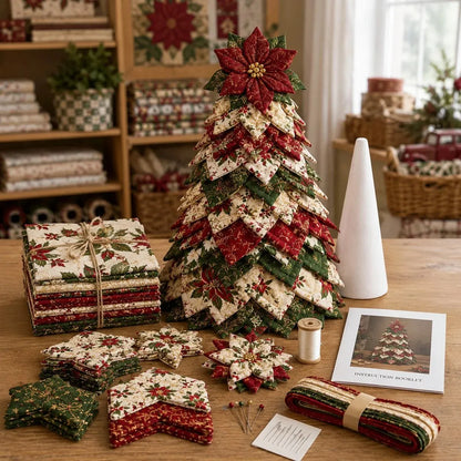 🎄DIY Quilted Santa Christmas Tree Kit – Handmade Fabric Holiday Tabletop Tree Decor