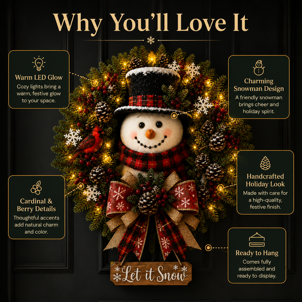 ✨⛄ Snowman Lighted Christmas Wreath™ – Festive Holiday Door Decor