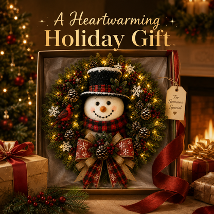 ✨⛄ Snowman Lighted Christmas Wreath™ – Festive Holiday Door Decor