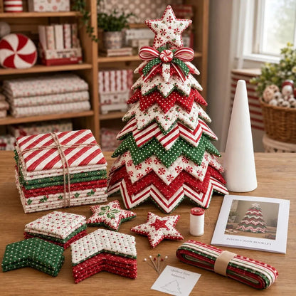 🎄DIY Quilted Santa Christmas Tree Kit – Handmade Fabric Holiday Tabletop Tree Decor