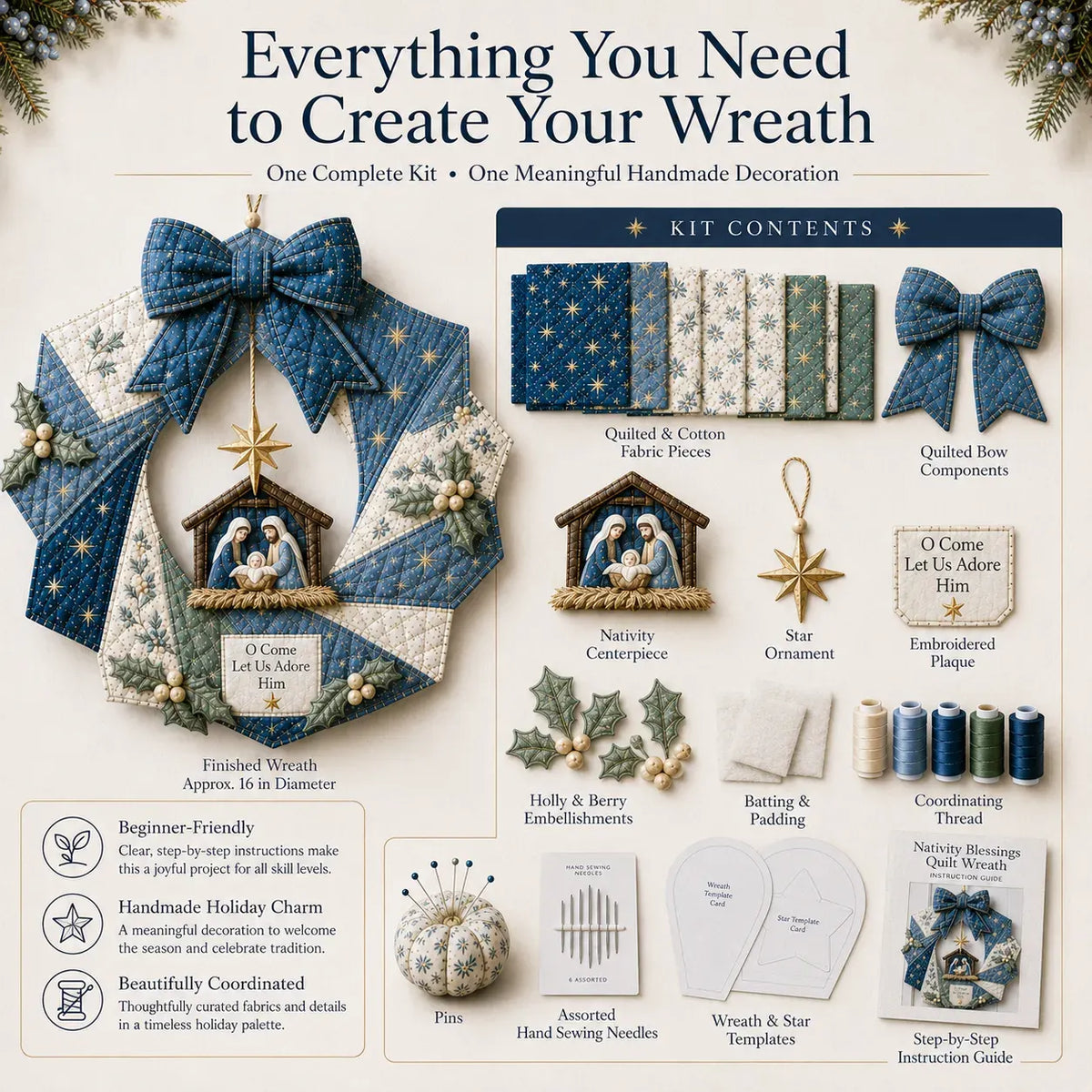 🎄Beginner-Friendly DIY Christmas Fabric Wreath Kit Collection | Complete Kit with Coordinated Fabrics, Wreath Materials & Step-by-Step Guide Included 💕