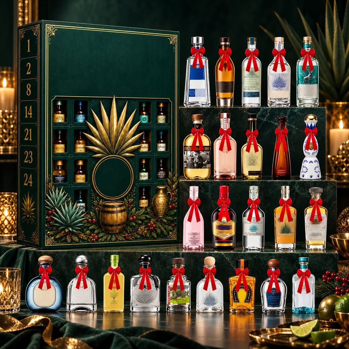 🎁✨24-Day Mini Tequila Bottle Advent Blind Box for Holiday Celebration, Bar Table Decor, Collector Gift & Family Countdown
